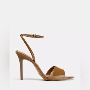 Zara Glossy Brown Patent Leather Ankle-Strap Heels